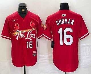 Mens St Louis Cardinals #16 Nolan Gorman Red 2024 City Connect Stitched Baseball Jersey->st.louis cardinals->MLB Jersey